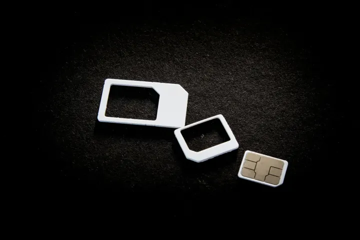 Sim cards and their adaptors are on display