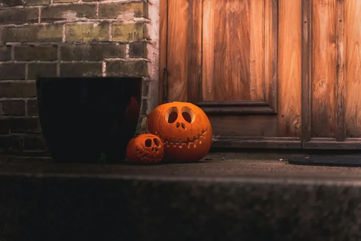 Jack o lantern on black floor